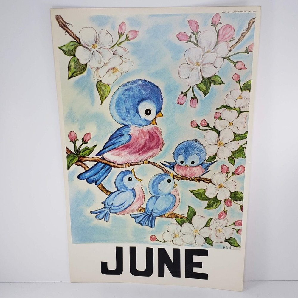Vintage 1968 Classroom Poster Print Atrelle Dill Roberta Ross June Birds